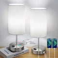 Set of 2 Touch Control Table Lamps with 2 USB Charging Ports&AC Outlet