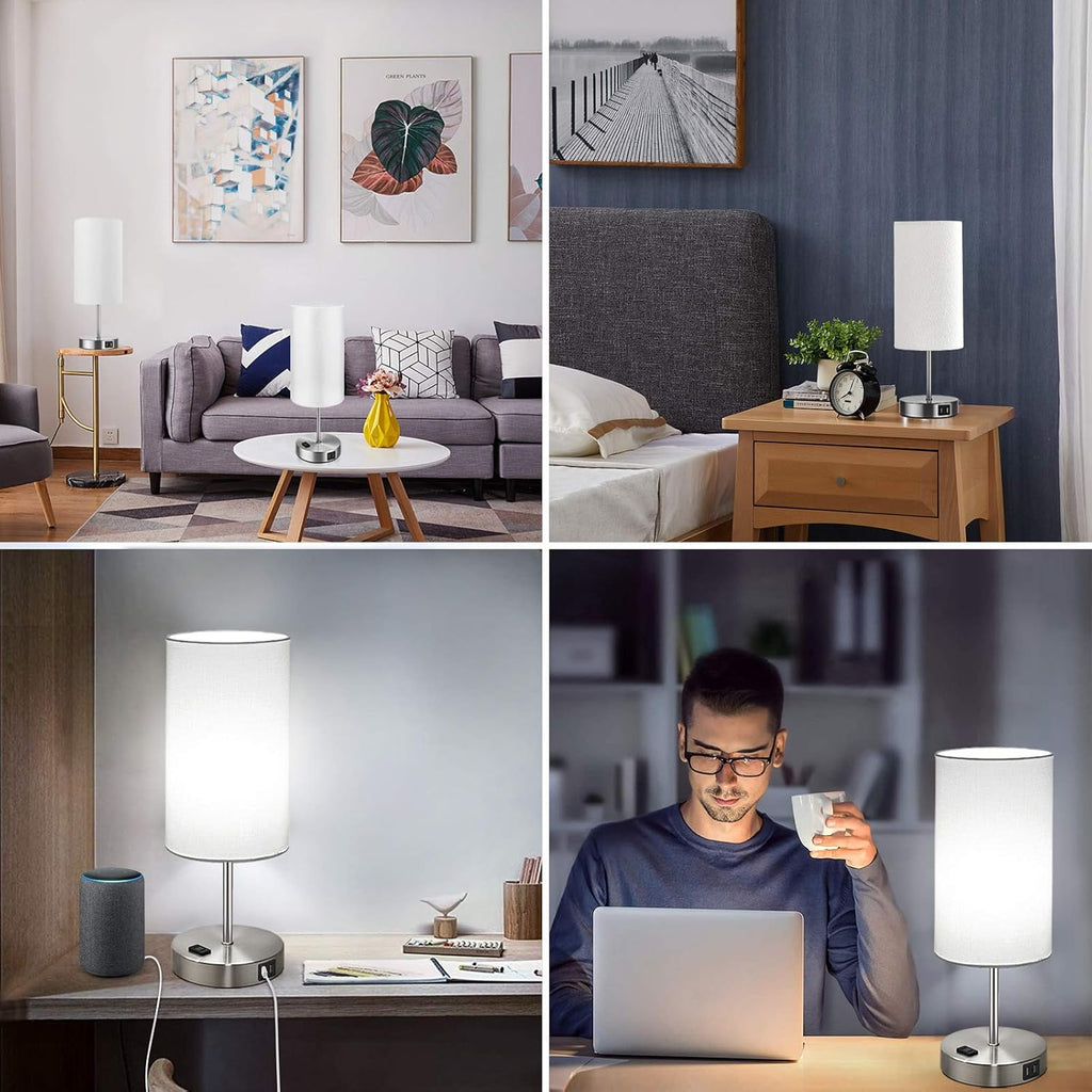 Set of 2 Touch Control Table Lamps with 2 USB Charging Ports&AC Outlet