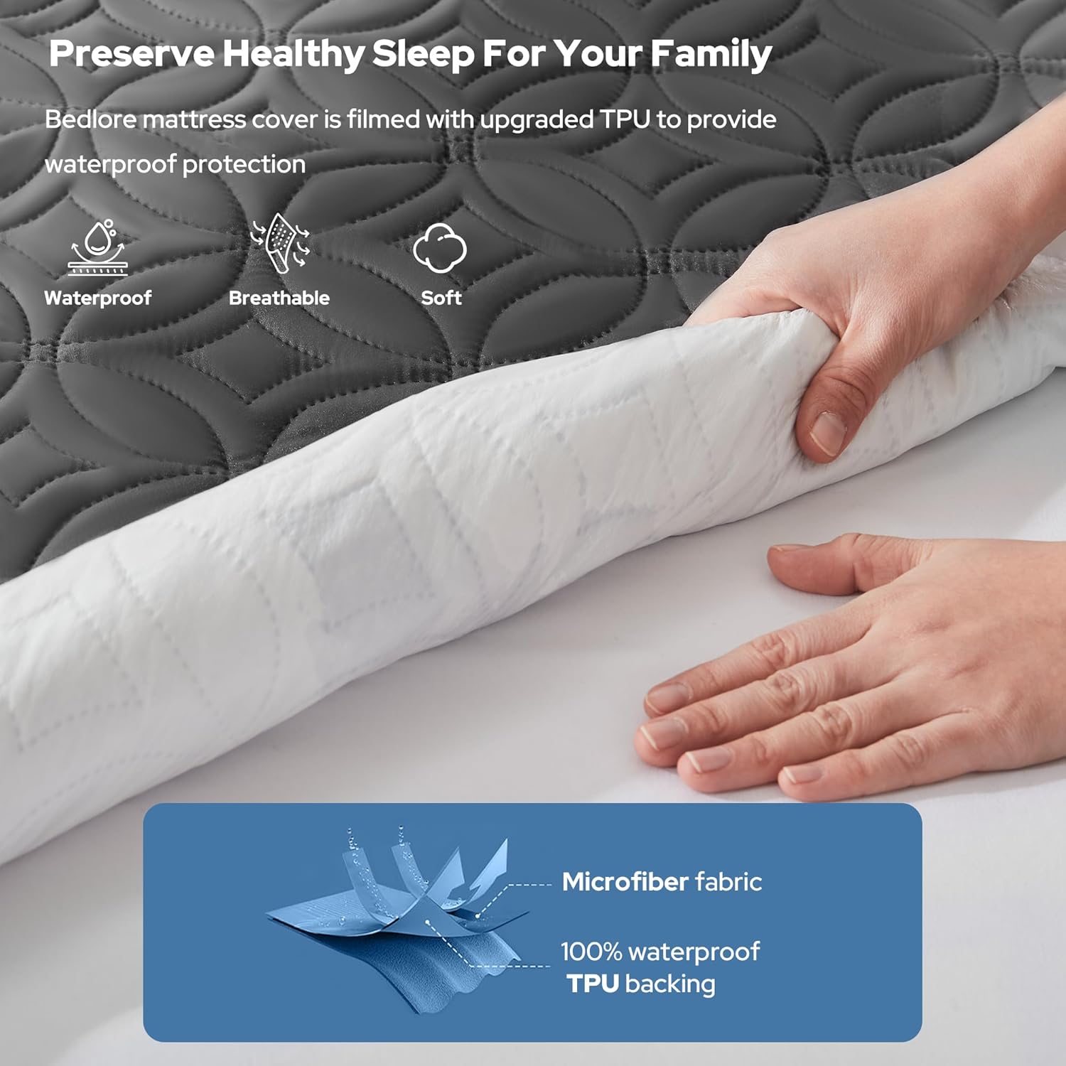 BEDLORE Waterproof Mattress Protector, Queen Size Mattress Pad Noiseless with Deep Pocket 6"-18" Depth