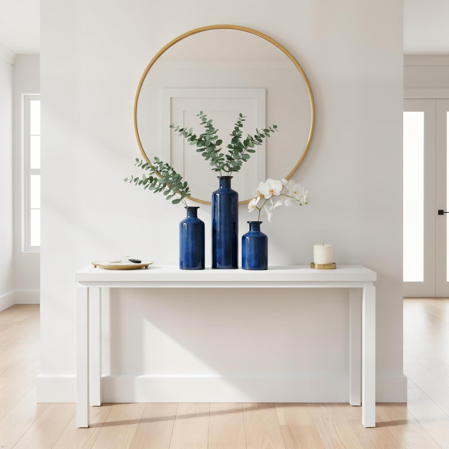 Mowtanco Blue Ceramic Vase Set of 3 Small Vases