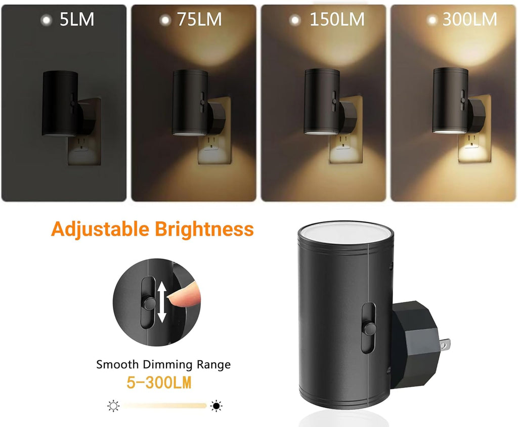 TSEXES LED Night Lights Plug into Wall, Dusk to Dawn Sensor,5-300LM Adjustable Brightness