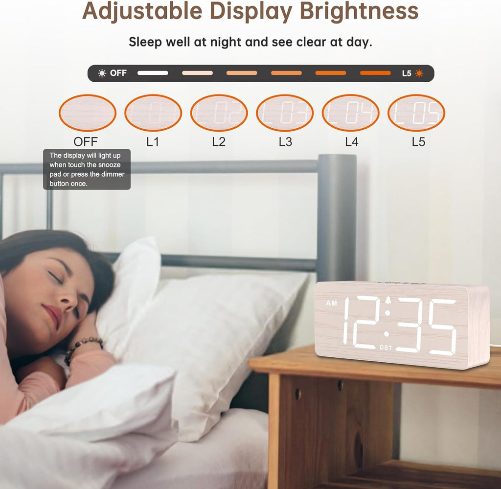 DreamSky Wooden Digital Alarm Clock for Bedroom