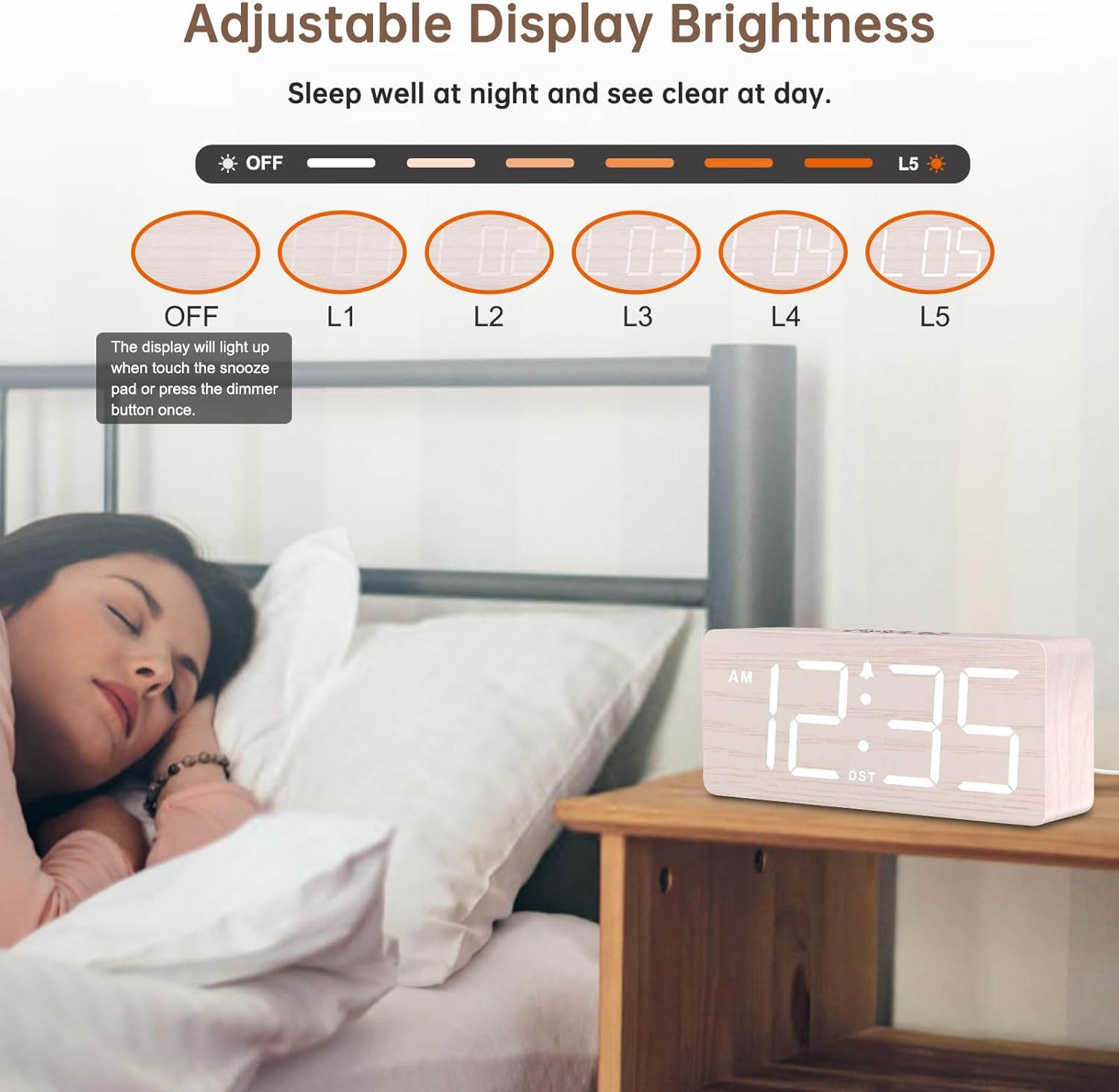 DreamSky Wooden Digital Alarm Clock for Bedroom