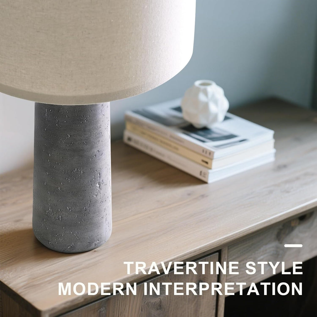 BOBOMOMO 27.25" Modern Table Lamp Set of 2, Gray Resin Lamp with Natural Stone Look