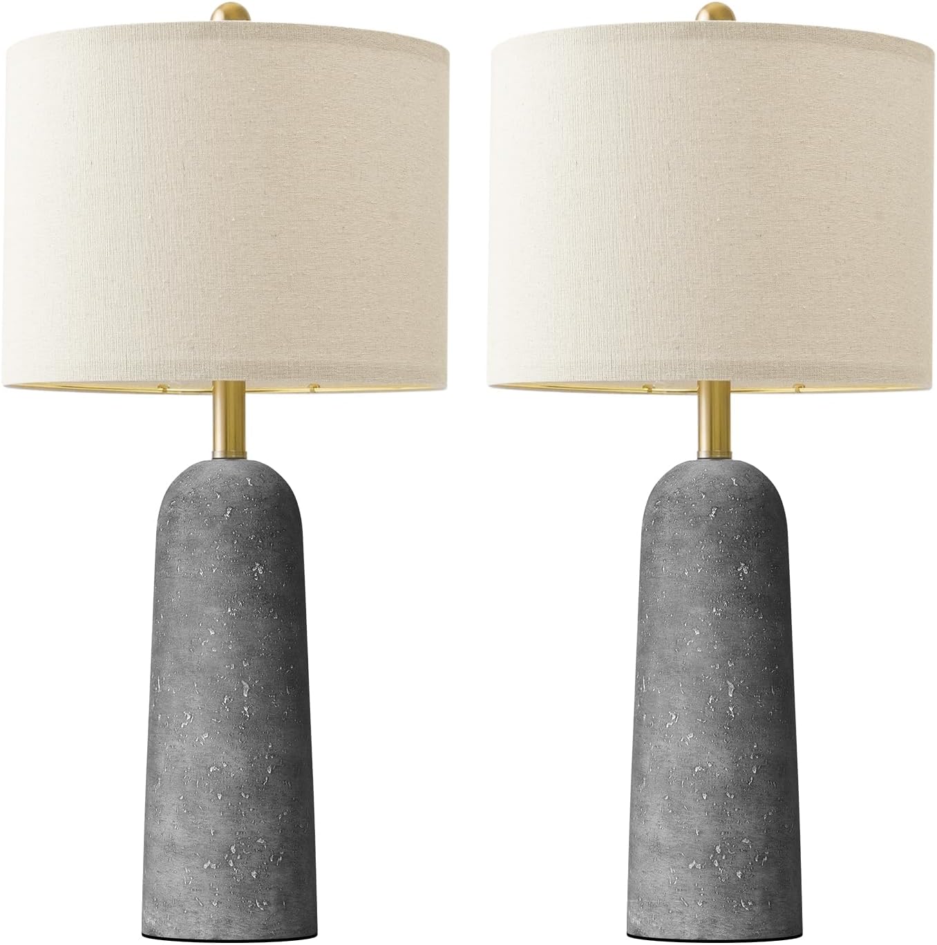 BOBOMOMO 27.25" Modern Table Lamp Set of 2, Gray Resin Lamp with Natural Stone Look