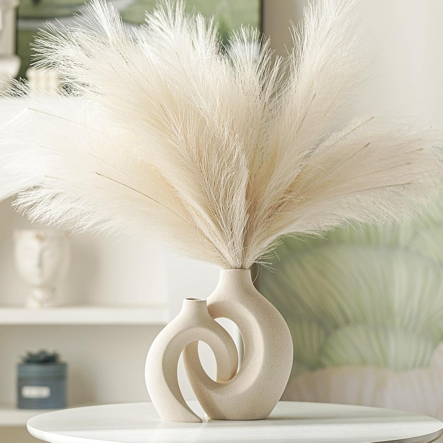 Lvases Snuggle Hollow Ceramic Vase Set of 2 (Milky White W 6.3" X H 8.4")