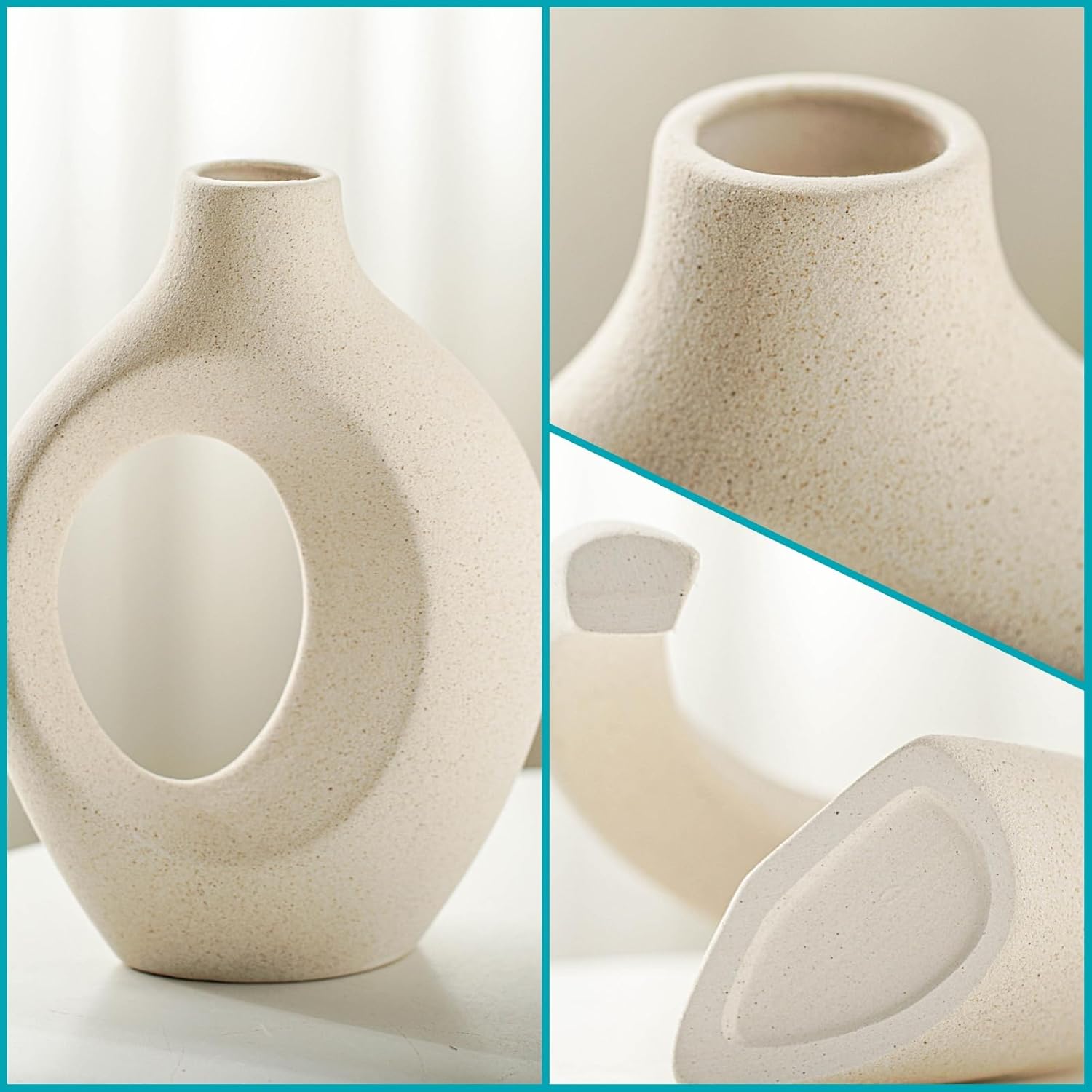 Lvases Snuggle Hollow Ceramic Vase Set of 2 (Milky White W 6.3" X H 8.4")