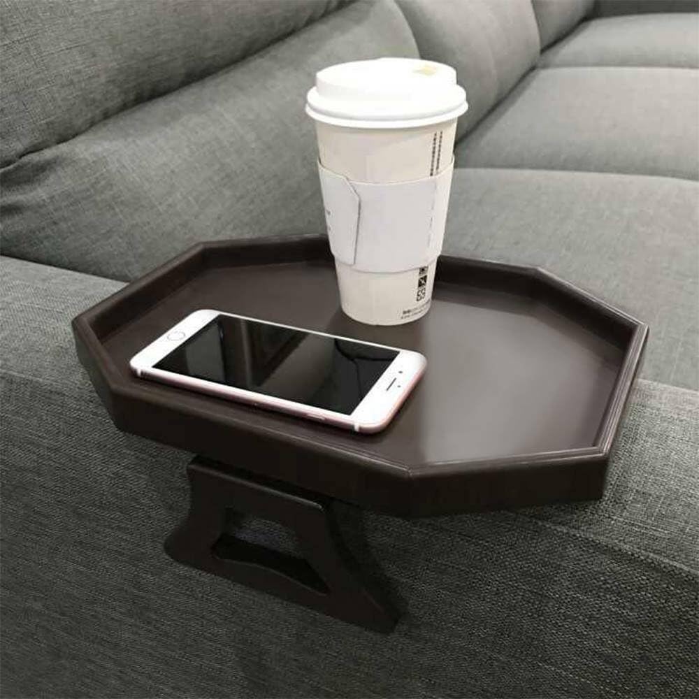 Sofa Arm Clip Table, Armrest Tray Table, Drinks/Remote Control/Snacks Holder … (Platic, Brown)