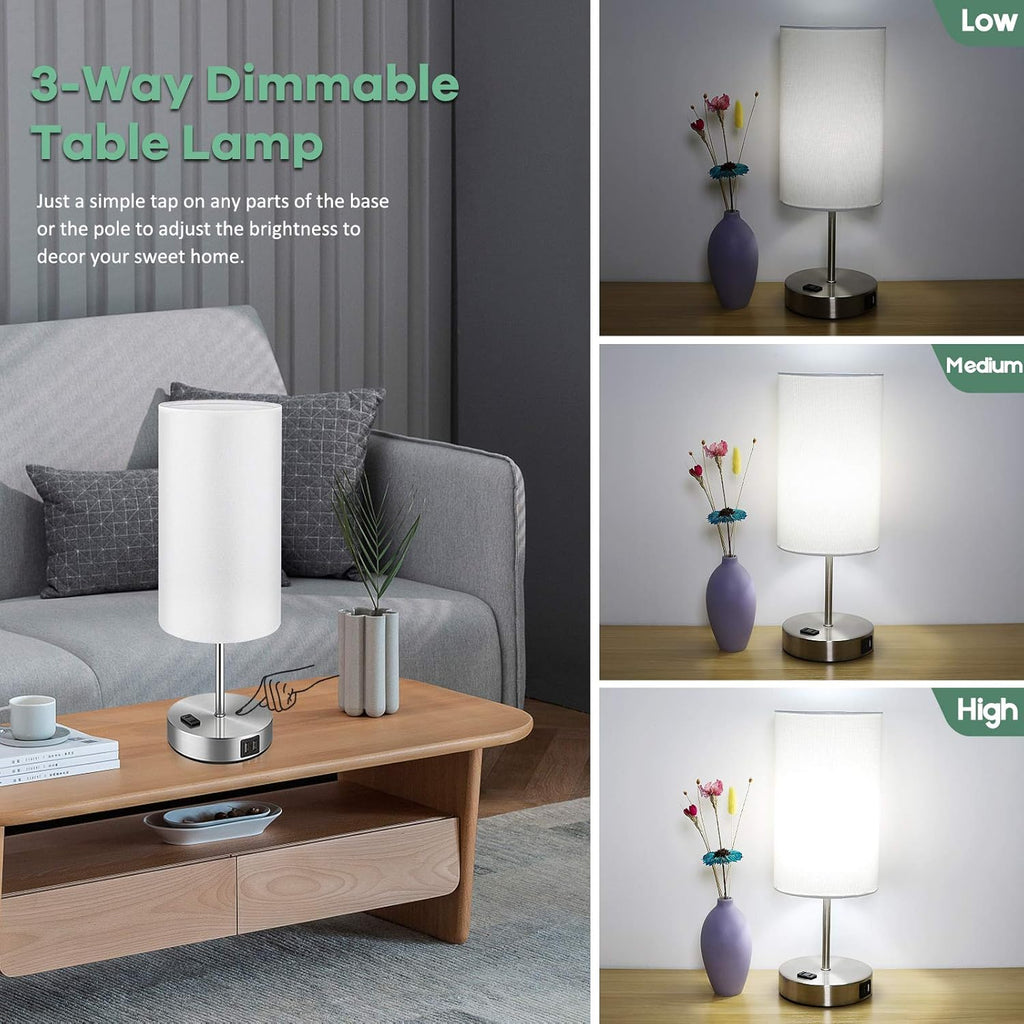 Set of 2 Touch Control Table Lamps with 2 USB Charging Ports&AC Outlet