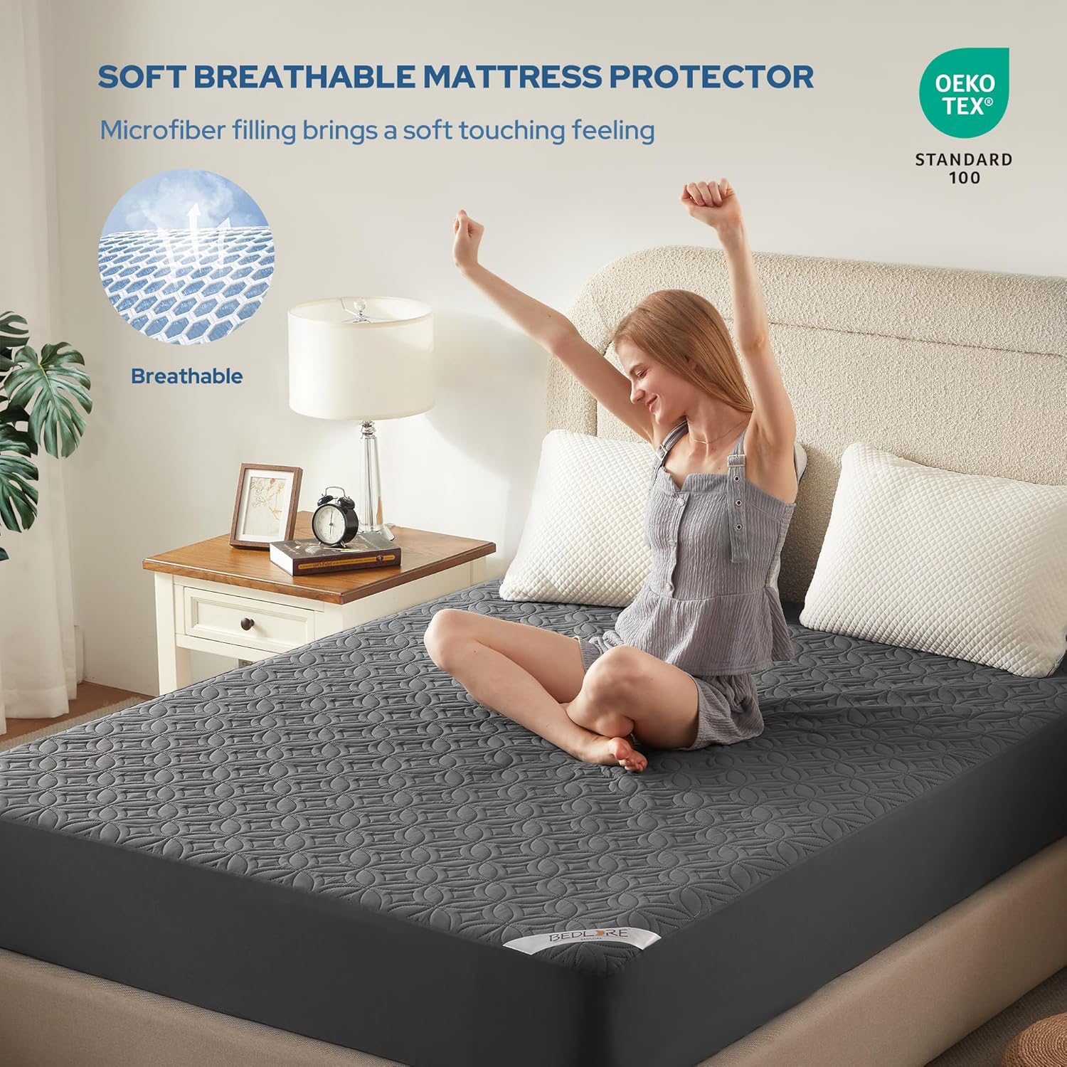 BEDLORE Waterproof Mattress Protector, Queen Size Mattress Pad Noiseless with Deep Pocket 6"-18" Depth