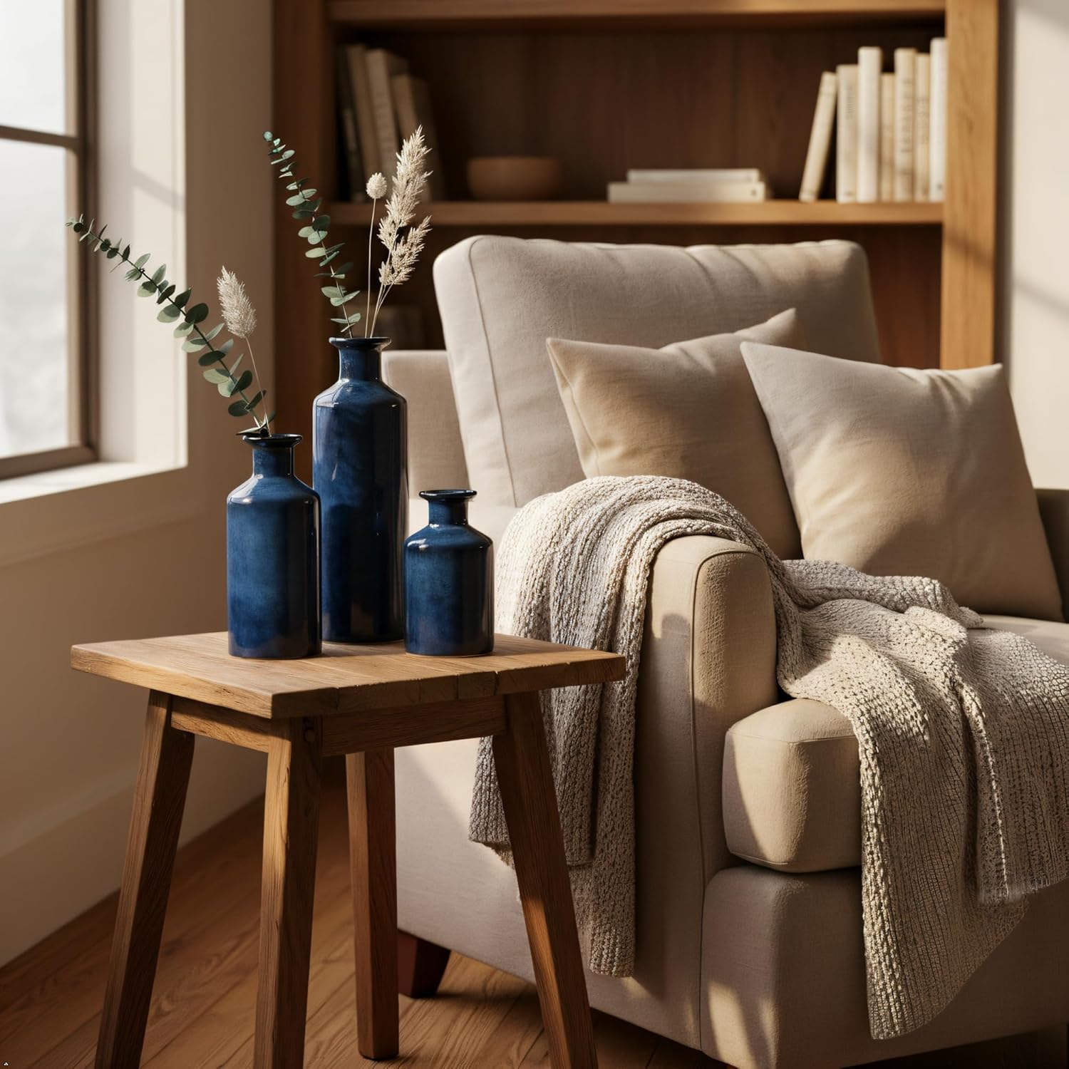 Mowtanco Blue Ceramic Vase Set of 3 Small Vases