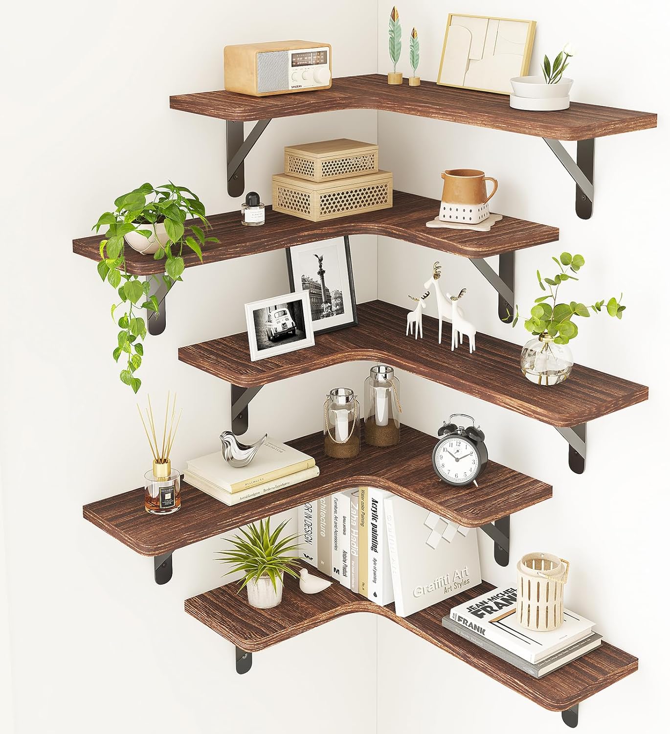 Fixwal Corner Floating Shelves for Wall, Rustic Wood Wall Mounted Shelf