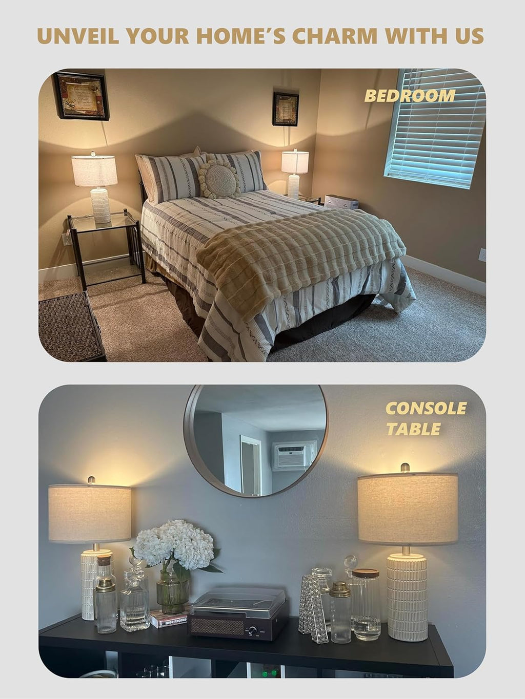 PoKat 23" Modern Ceramic Table Lamp Set of 2 for Living Room White Desk Lamps