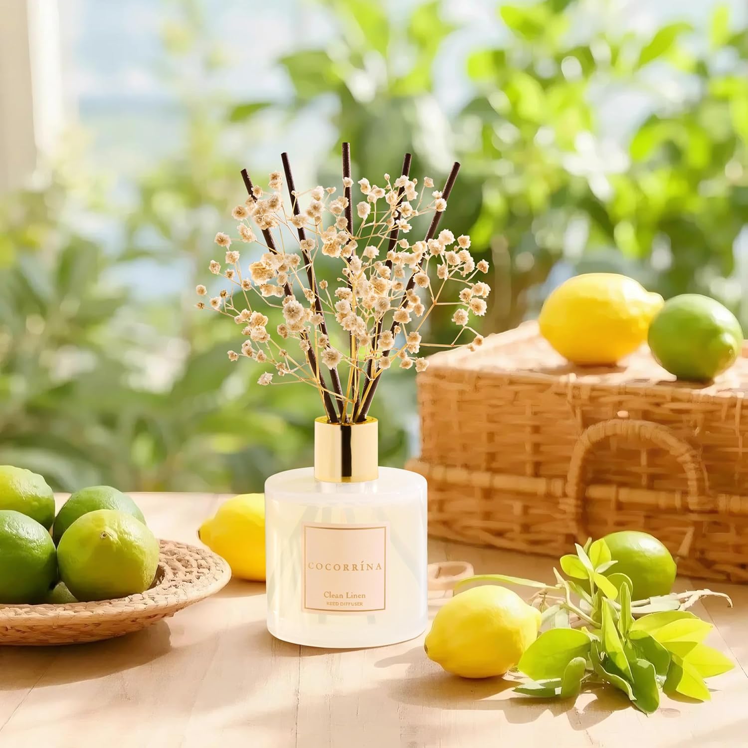 Cocorrína Reed Diffuser Set, Clean Linen 6.7 fl oz Scented Diffuser with Sticks