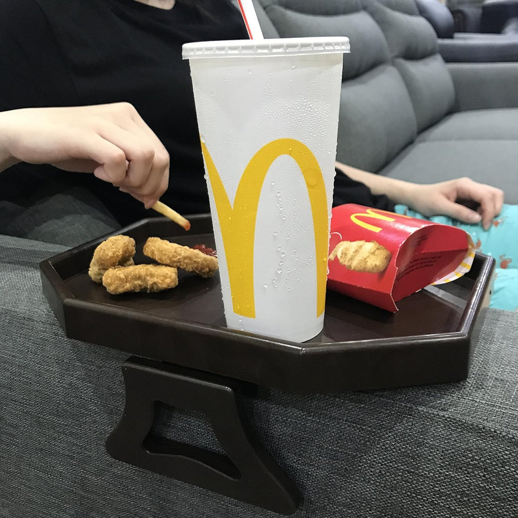 Sofa Arm Clip Table, Armrest Tray Table, Drinks/Remote Control/Snacks Holder … (Platic, Brown)